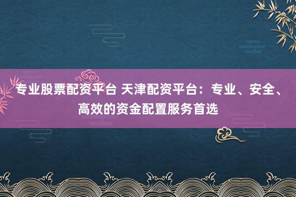 专业股票配资平台 天津配资平台：专业、安全、高效的资金配置服务首选