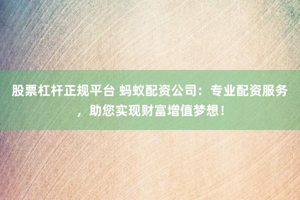 股票杠杆正规平台 蚂蚁配资公司：专业配资服务，助您实现财富增值梦想！