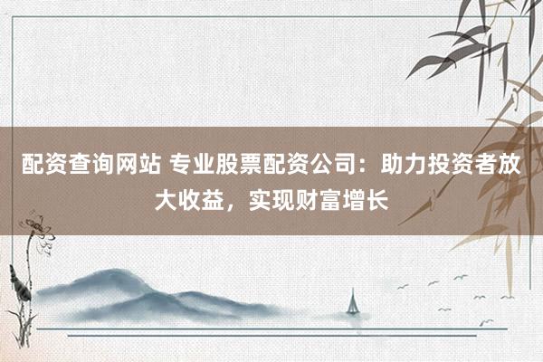 配资查询网站 专业股票配资公司：助力投资者放大收益，实现财富增长