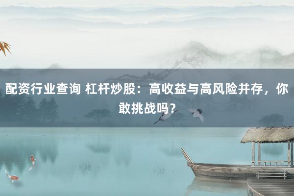配资行业查询 杠杆炒股：高收益与高风险并存，你敢挑战吗？