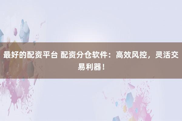 最好的配资平台 配资分仓软件：高效风控，灵活交易利器！