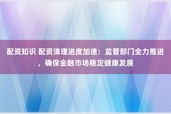 配资知识 配资清理进度加速：监管部门全力推进，确保金融市场稳定健康发展