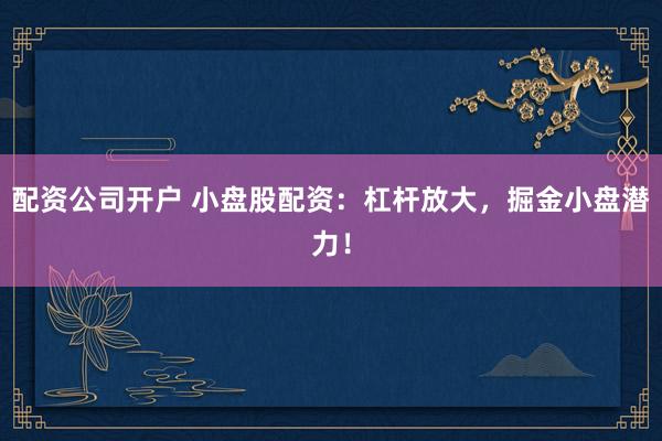 配资公司开户 小盘股配资：杠杆放大，掘金小盘潜力！
