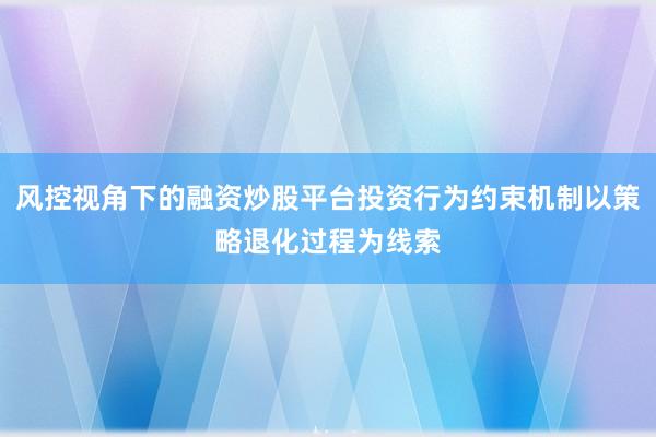 风控视角下的融资炒股平台投资行为约束机制以策略退化过程为线索