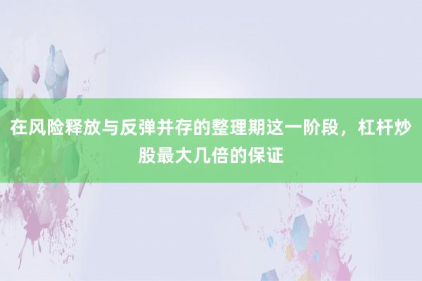 在风险释放与反弹并存的整理期这一阶段，杠杆炒股最大几倍的保证