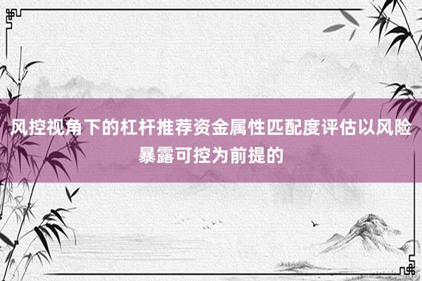 风控视角下的杠杆推荐资金属性匹配度评估以风险暴露可控为前提的